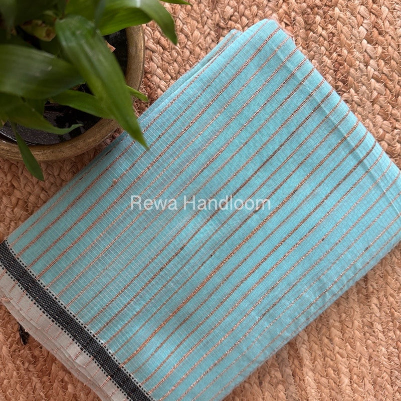 Maheshwari Sky Blue Gichha Thread Lining Saree GTLS017