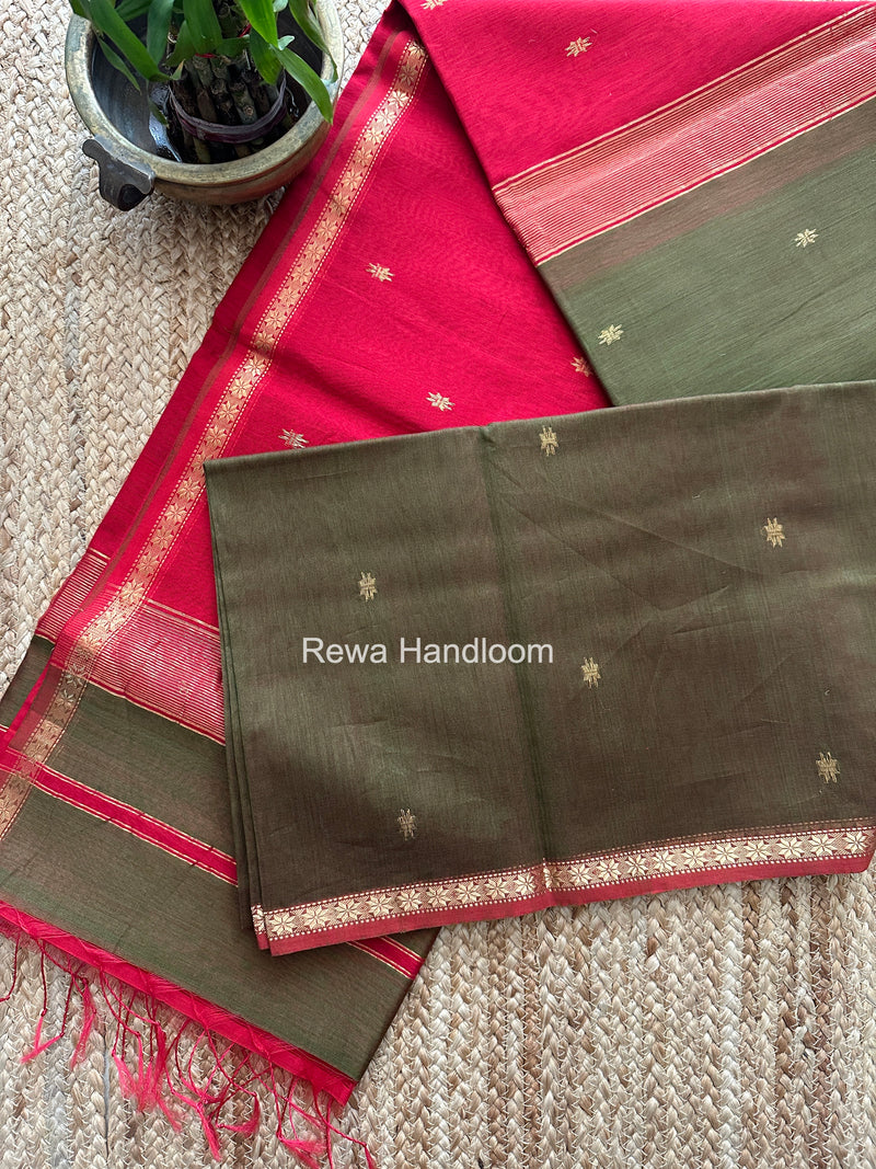 Mehendi Green Star Butti Maheshwari Saree SSB023