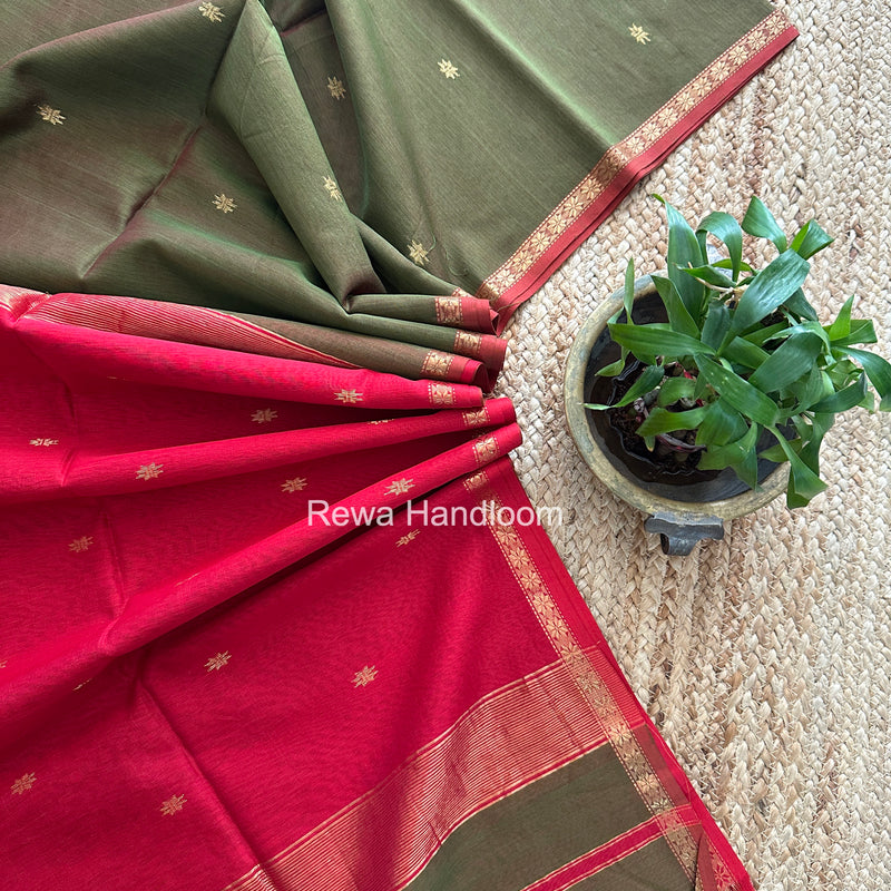 Mehendi Green Star Butti Maheshwari Saree SSB023