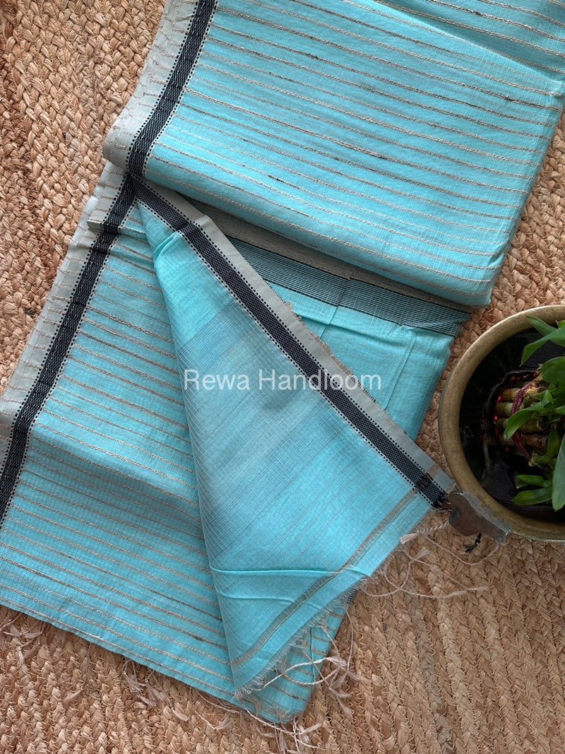 Maheshwari Sky Blue Gichha Thread Lining Saree GTLS017