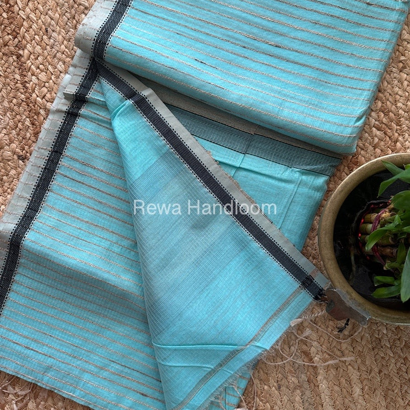 Maheshwari Sky Blue Gichha Thread Lining Saree GTLS017