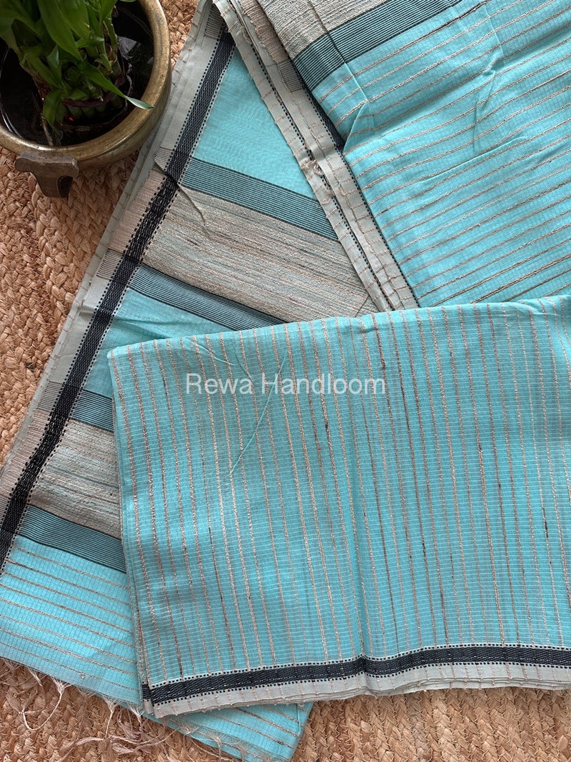Maheshwari Sky Blue Gichha Thread Lining Saree GTLS017