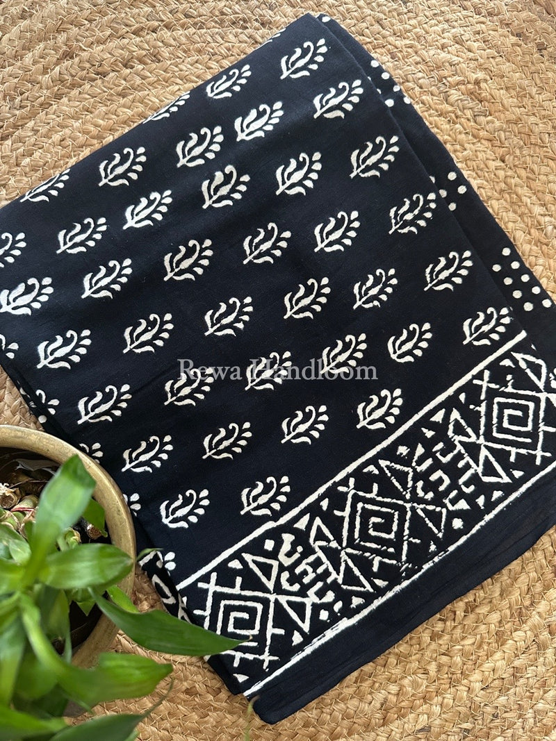 Black Batik Print Cotton Suit BS031