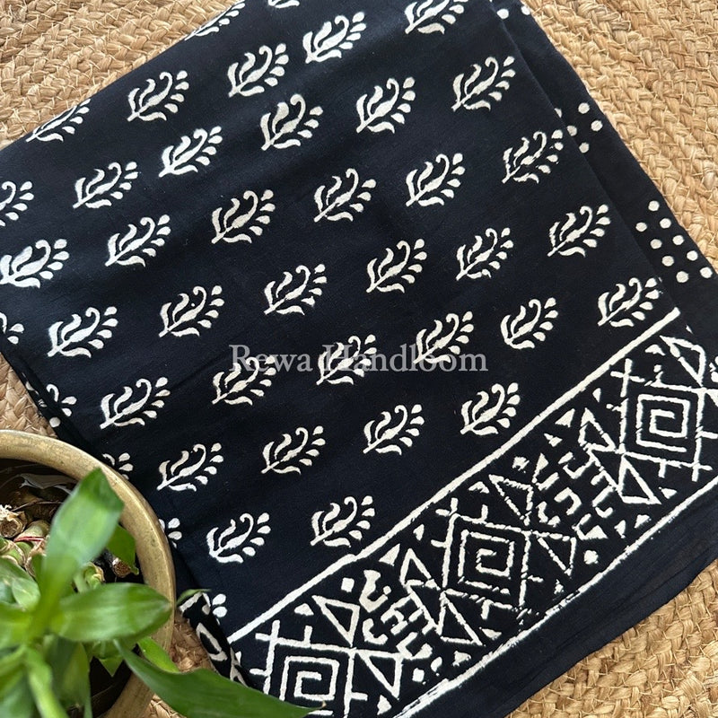 Black Batik Print Cotton Suit BS031