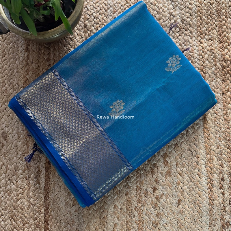 Maheshwari Sky Blue Tissue Silk Saree TFB020