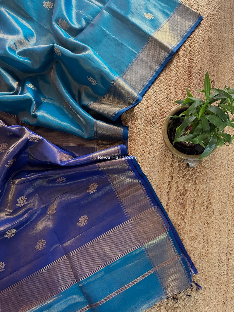 Maheshwari Sky Blue Tissue Silk Saree TFB020