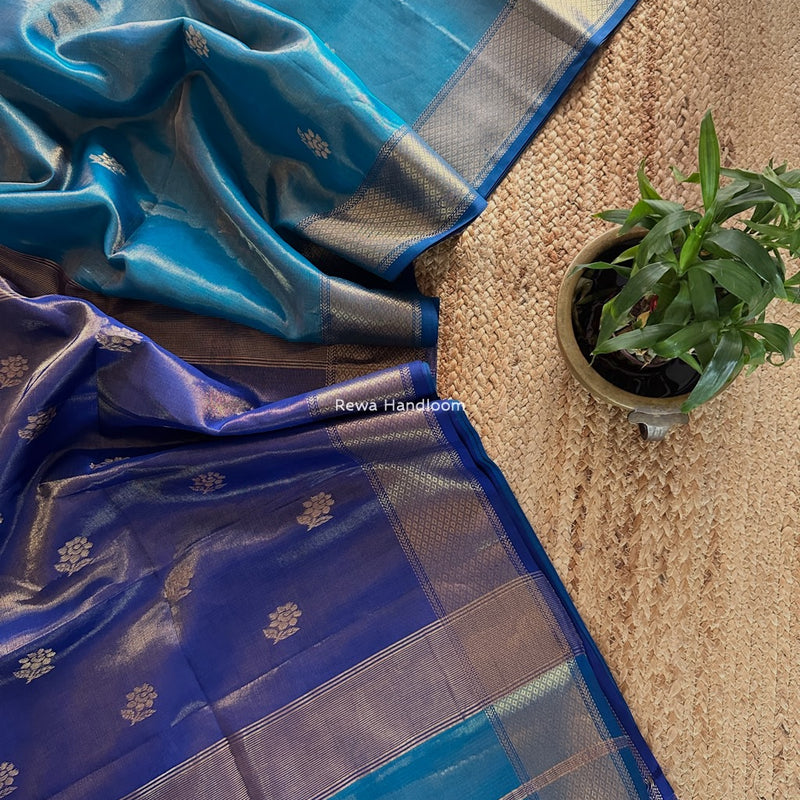 Maheshwari Sky Blue Tissue Silk Saree TFB020