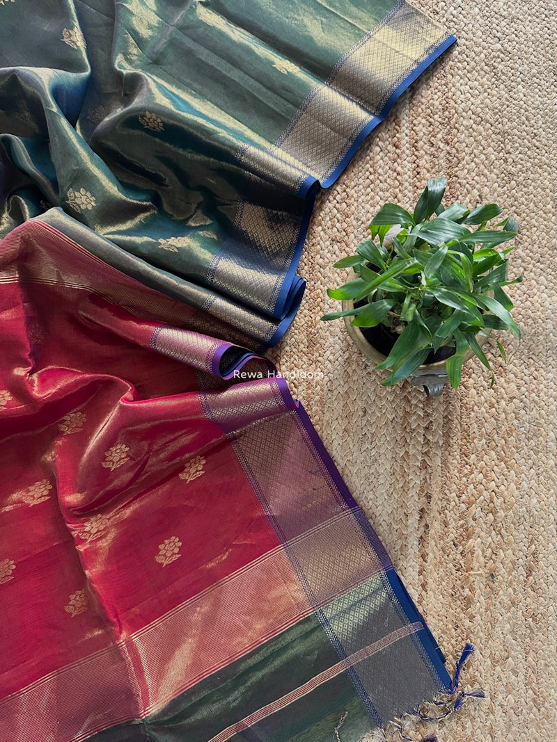 Maheshwari Green Tissue Silk Saree TFB021