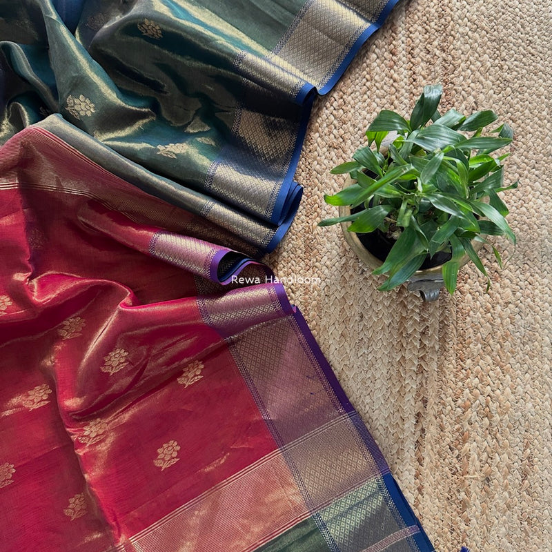 Maheshwari Green Tissue Silk Saree TFB021