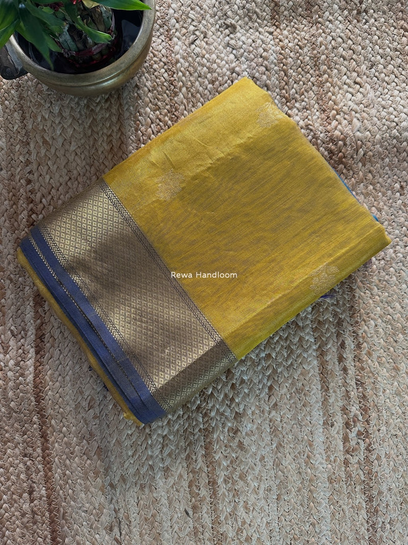 Maheshwari Golden Yellow Tissue Silk Saree TFB022
