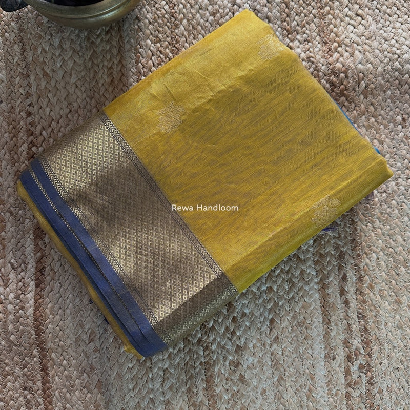 Maheshwari Golden Yellow Tissue Silk Saree TFB022
