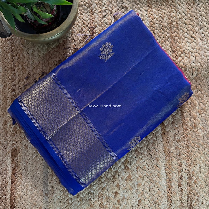 Maheshwari Blue Tissue Silk Saree TFB023