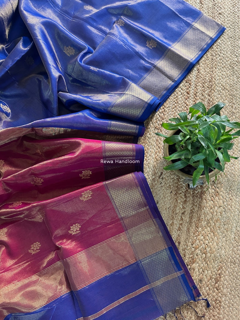 Maheshwari Blue Tissue Silk Saree TFB023