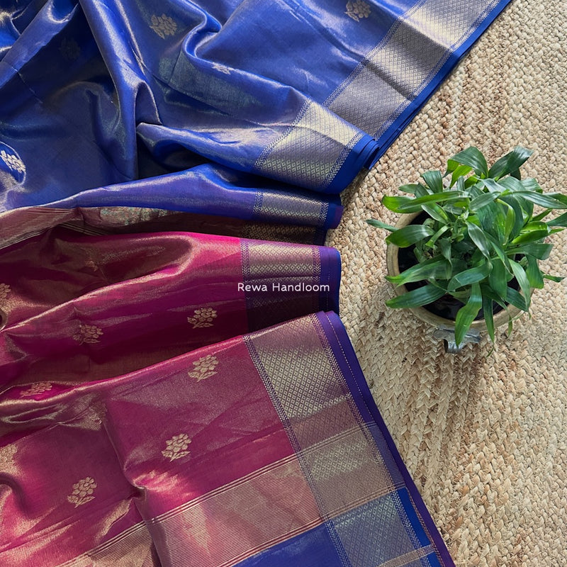 Maheshwari Blue Tissue Silk Saree TFB023