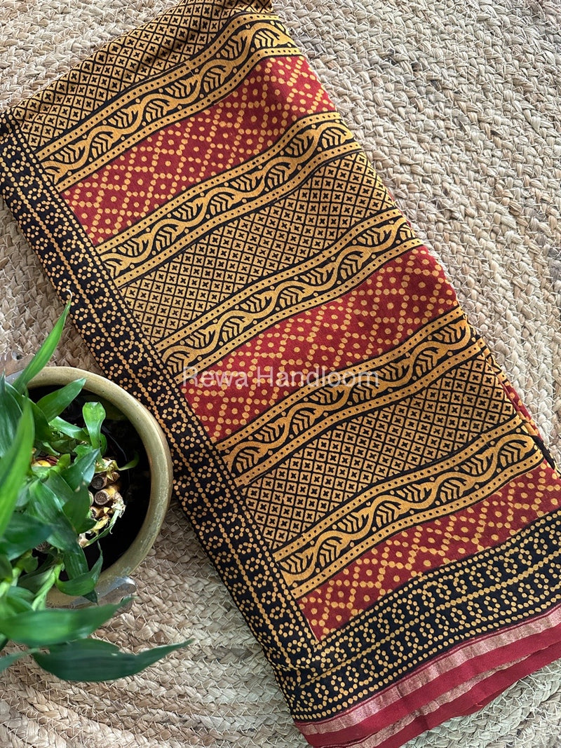Maroon-Yellow Chanderi Silk Saree CPS07