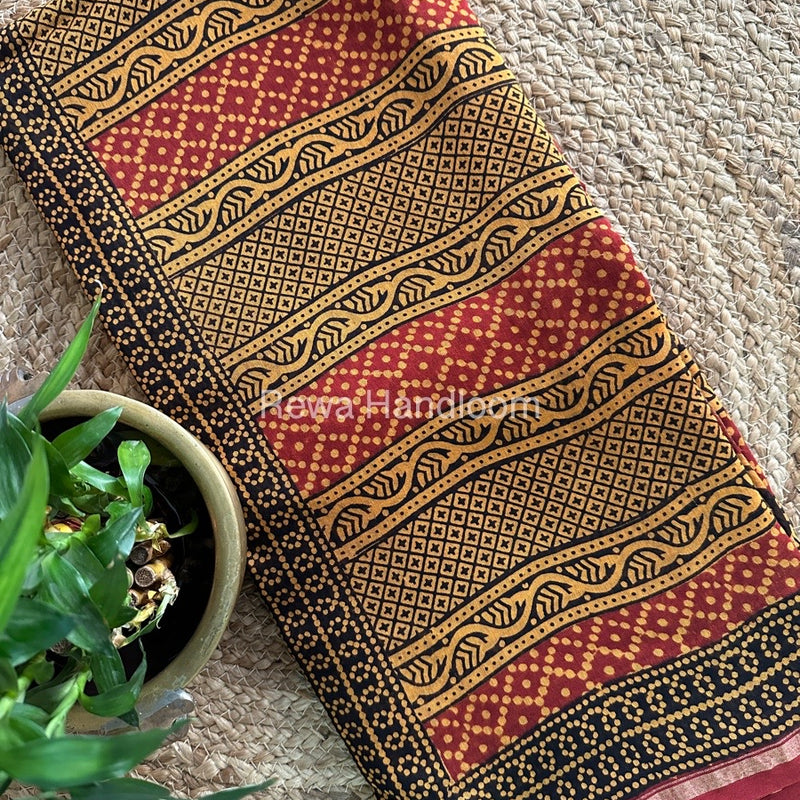 Maroon-Yellow Chanderi Silk Saree CPS07