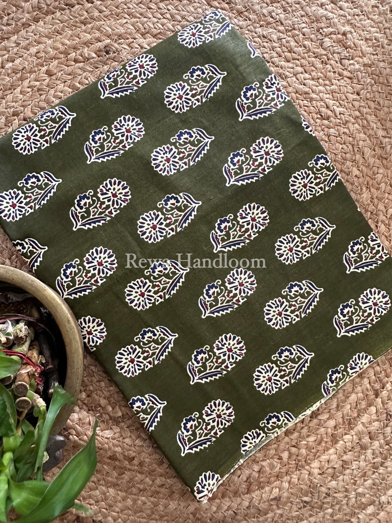 Mehendi Green Batik Print Cotton Suit BS022