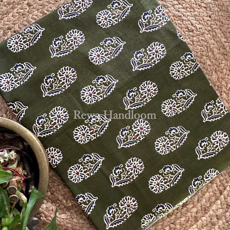 Mehendi Green Batik Print Cotton Suit BS022