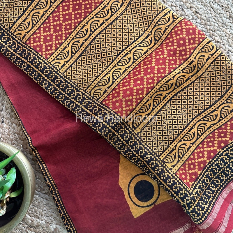 Maroon-Yellow Chanderi Silk Saree CPS07