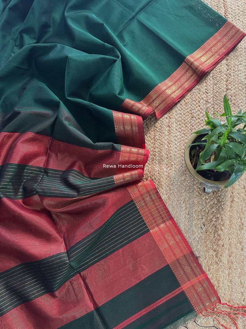 Maheshwari Zari Border Plain Saree
