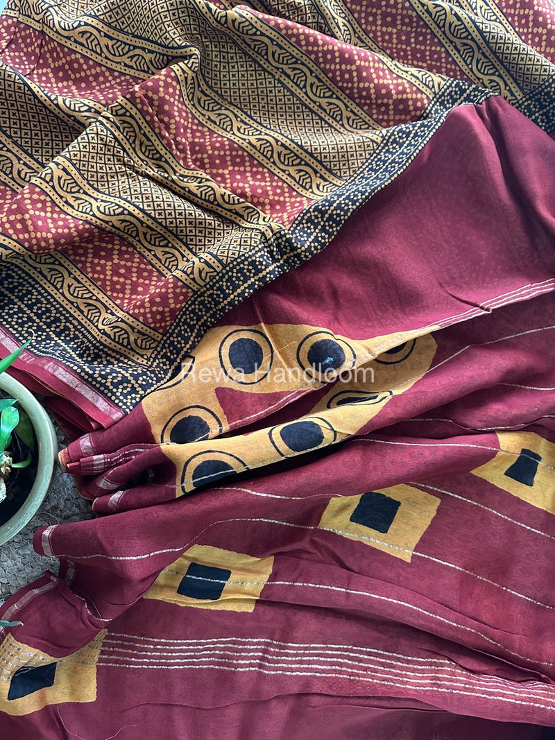 Maroon-Yellow Chanderi Silk Saree CPS07