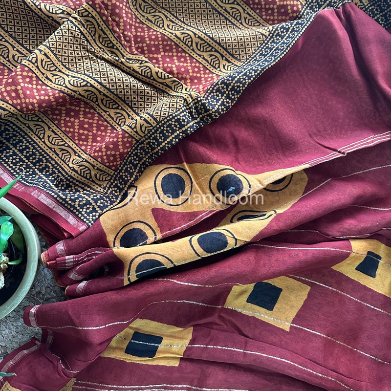 Maroon-Yellow Chanderi Silk Saree CPS07