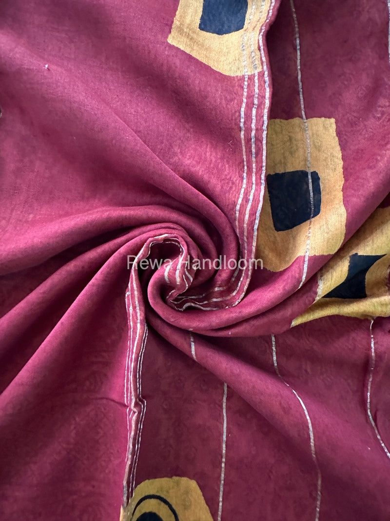 Maroon-Yellow Chanderi Silk Saree CPS07