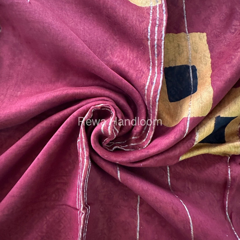 Maroon-Yellow Chanderi Silk Saree CPS07