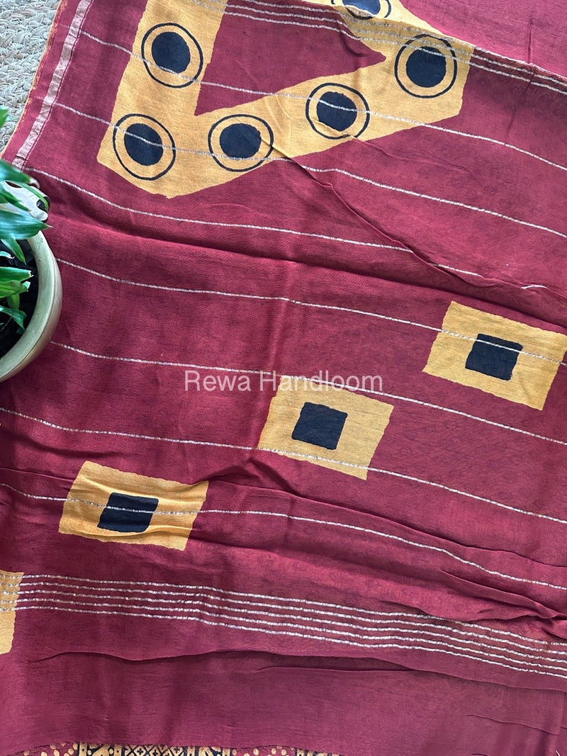 Maroon-Yellow Chanderi Silk Saree CPS07