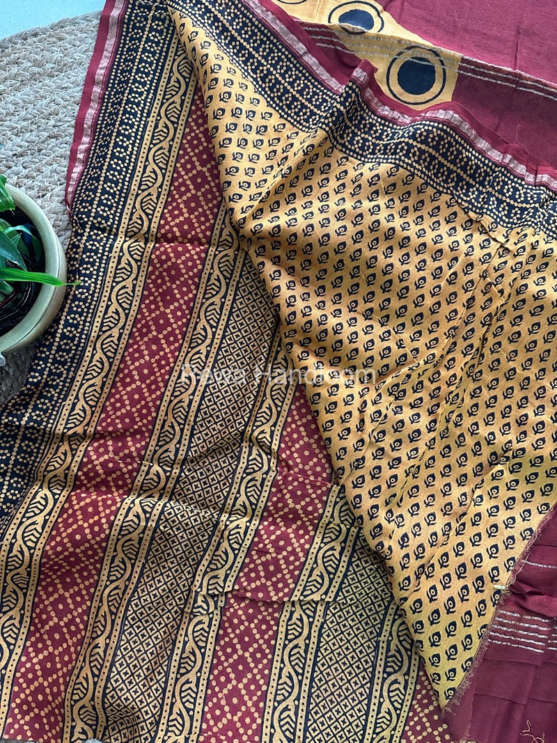Maroon-Yellow Chanderi Silk Saree CPS07