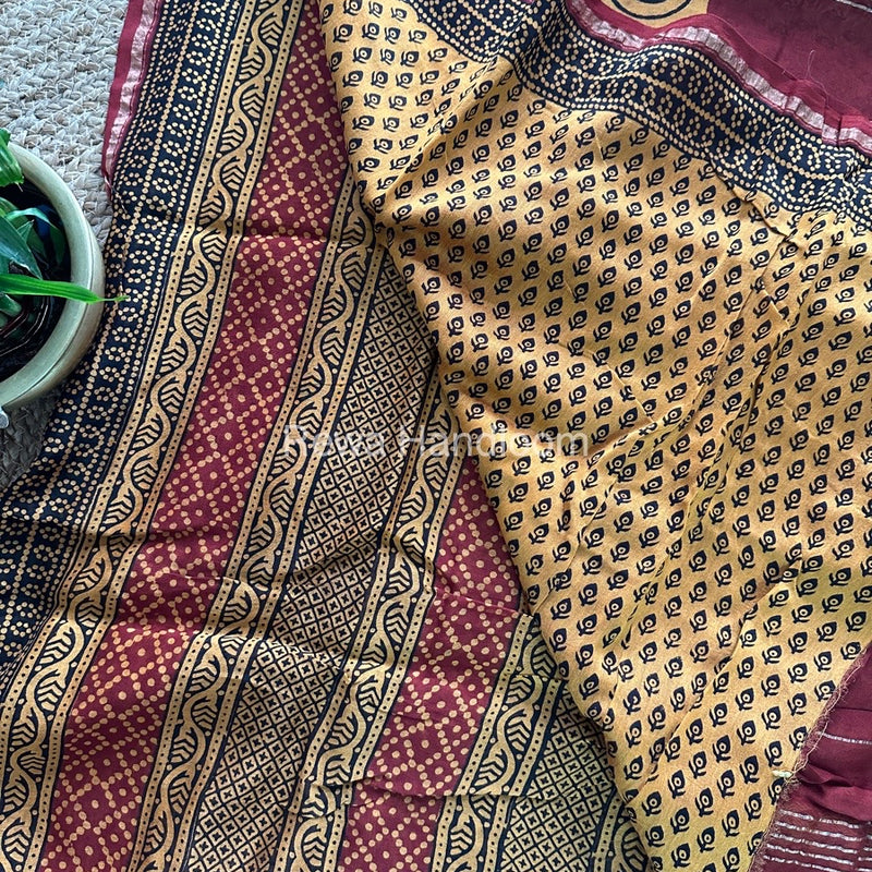 Maroon-Yellow Chanderi Silk Saree CPS07