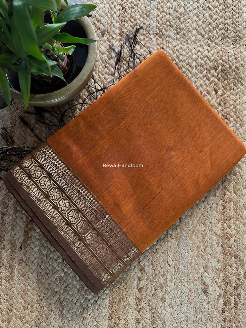 Maheshwari Rust Zari Border Plain Saree ZSBS038