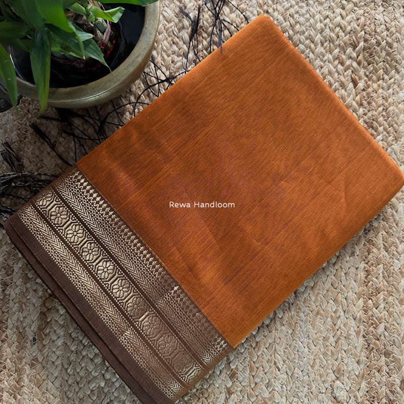 Maheshwari Rust Zari Border Plain Saree ZSBS038