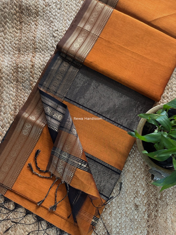 Maheshwari Rust Zari Border Plain Saree ZSBS038