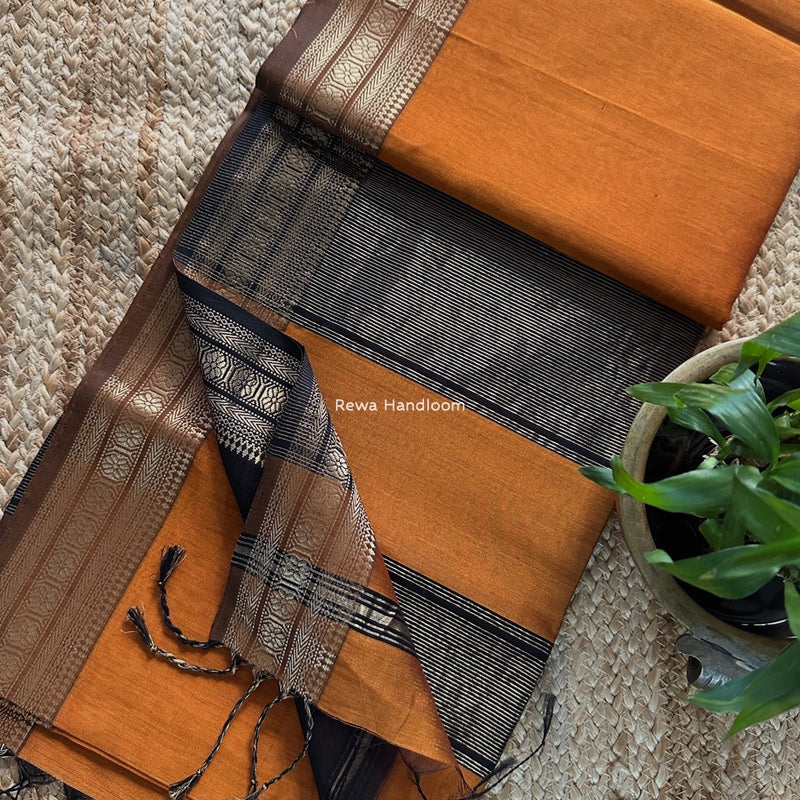 Maheshwari Rust Zari Border Plain Saree ZSBS038