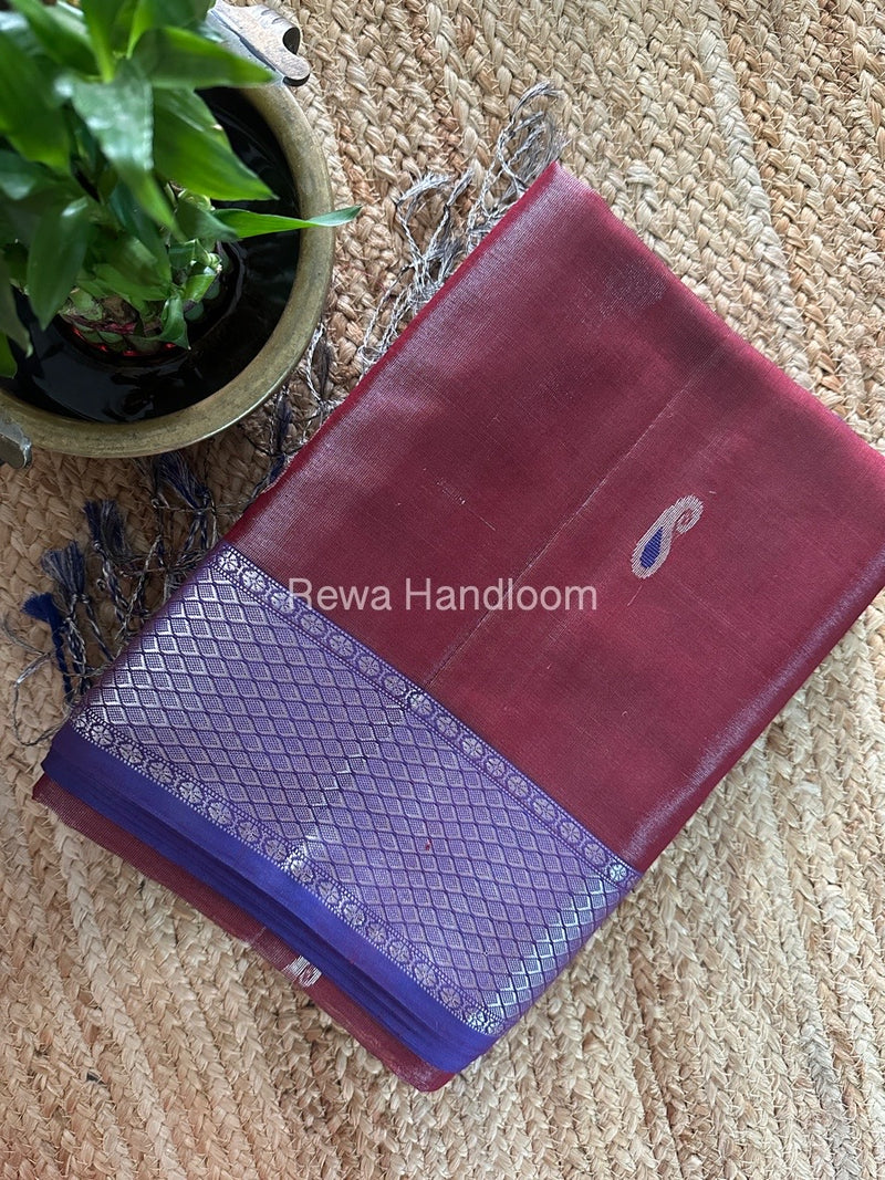 Maheshwari Maroon Silver Tissue Meena Butti Saree SMB0016