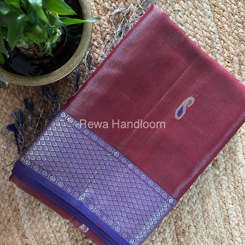 Maheshwari Maroon Silver Tissue Meena Butti Saree SMB0016