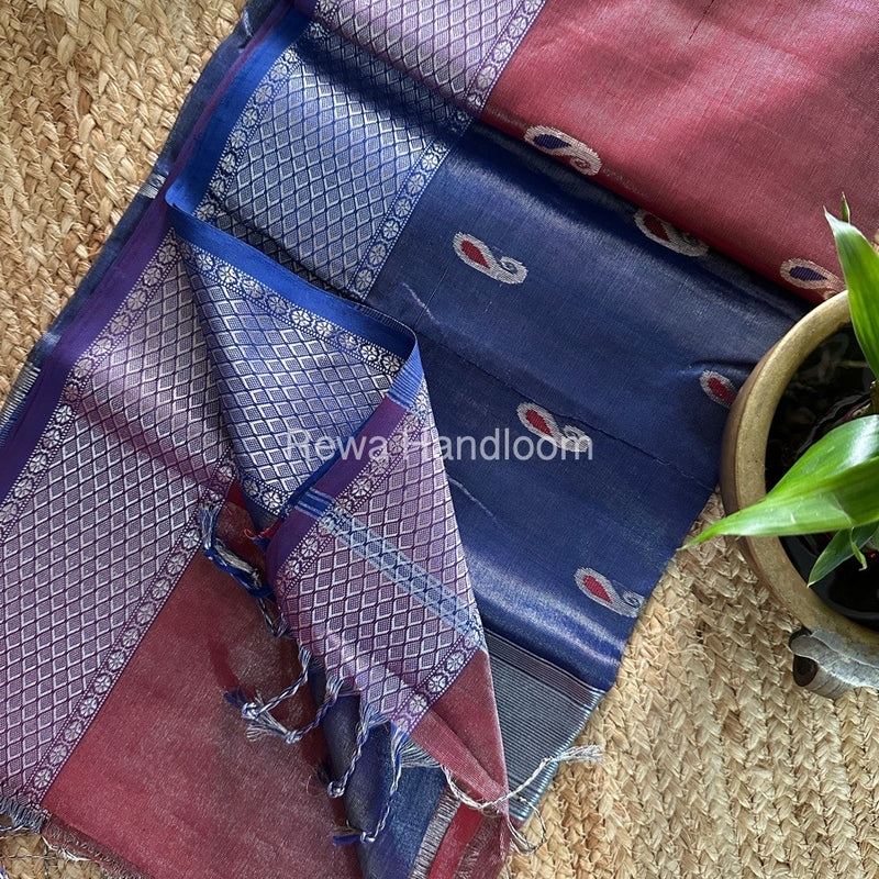 Maheshwari Silver Tissue Meena Butti Saree