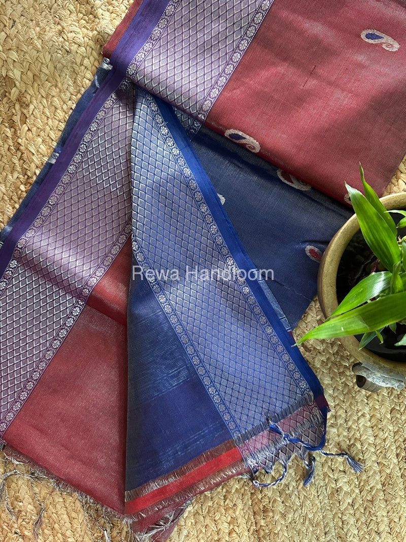 Maheshwari Maroon Silver Tissue Meena Butti Saree SMB0016