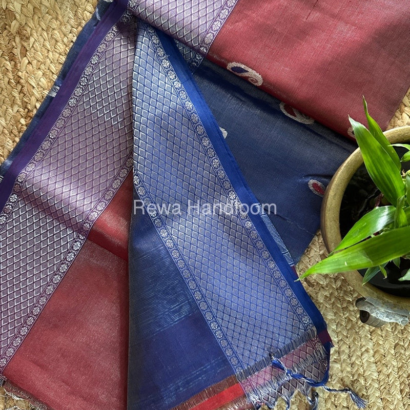 Maheshwari Maroon Silver Tissue Meena Butti Saree SMB0016