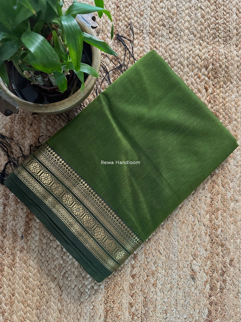 Maheshwari Green Zari Border Plain Saree ZSBS037