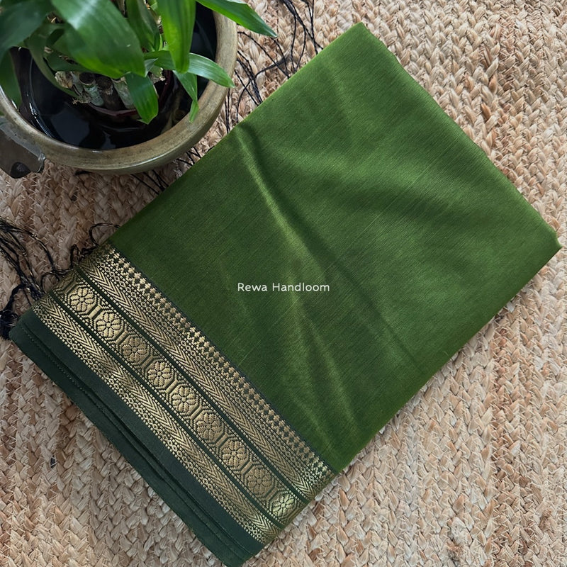Maheshwari Green Zari Border Plain Saree ZSBS037