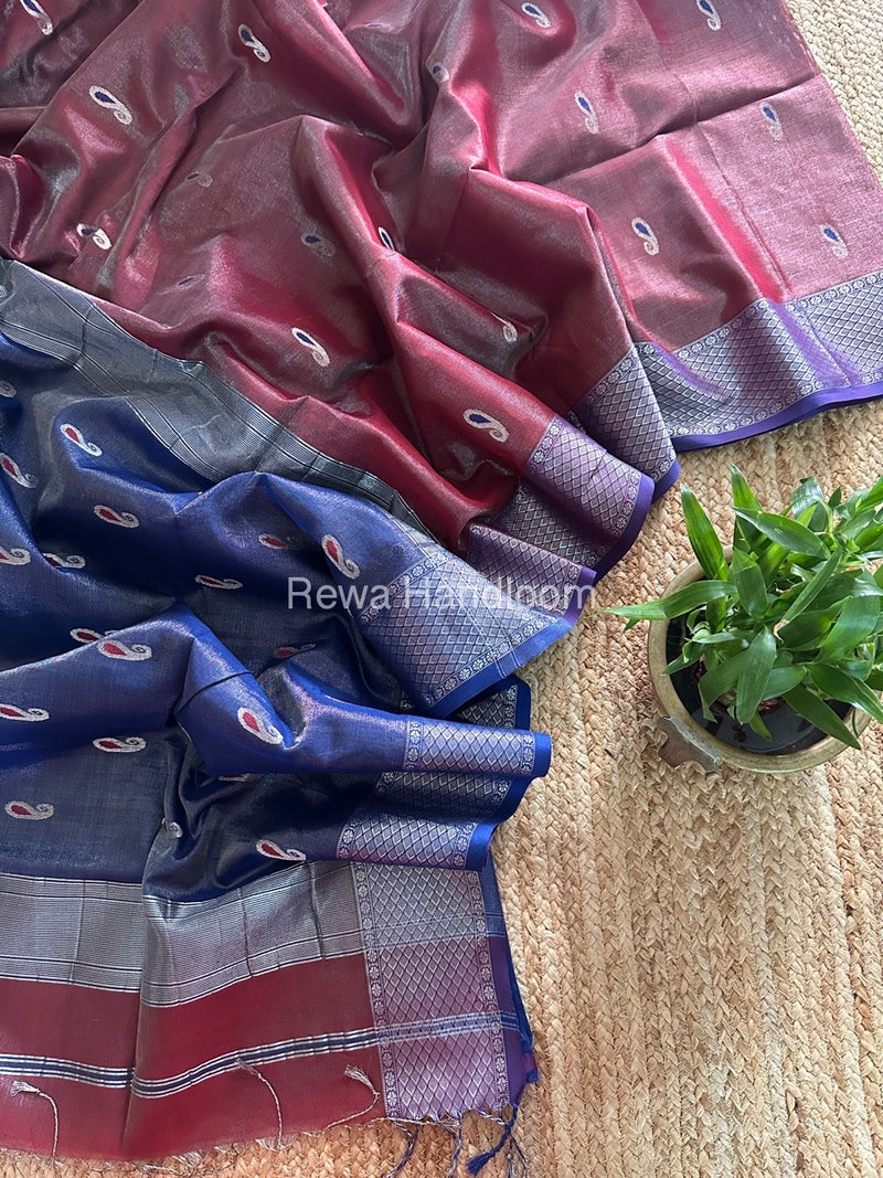 Maheshwari Maroon Silver Tissue Meena Butti Saree SMB0016