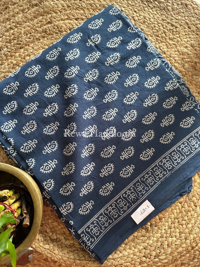 Navy Blue Dabu Print Cotton Suit BS044