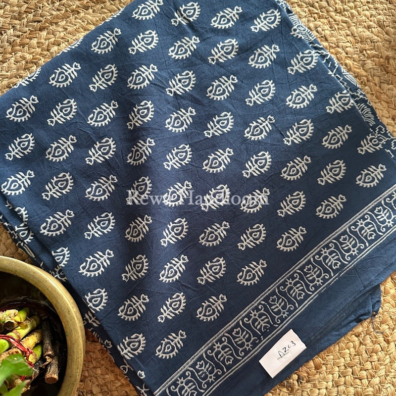 Navy Blue Dabu Print Cotton Suit BS044