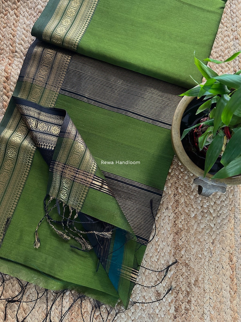 Maheshwari Green Zari Border Plain Saree ZSBS037