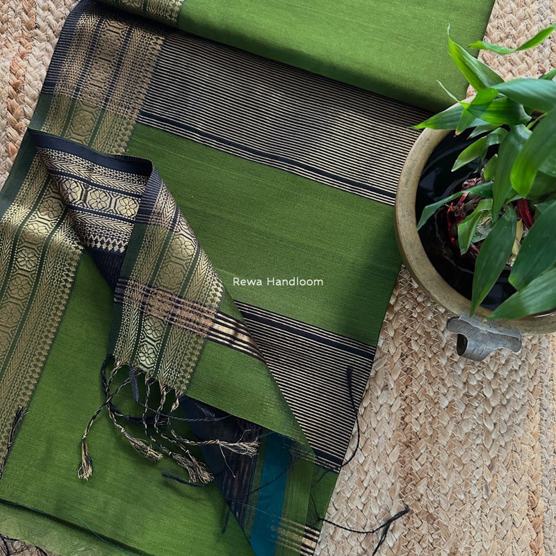 Maheshwari Green Zari Border Plain Saree ZSBS037