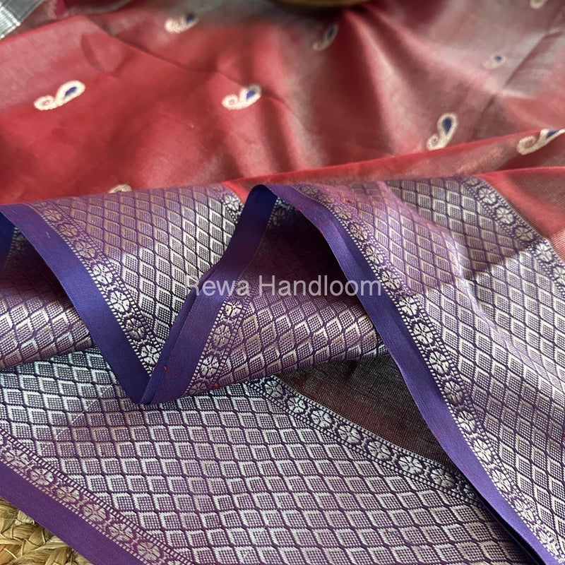 Maheshwari Maroon Silver Tissue Meena Butti Saree SMB0016