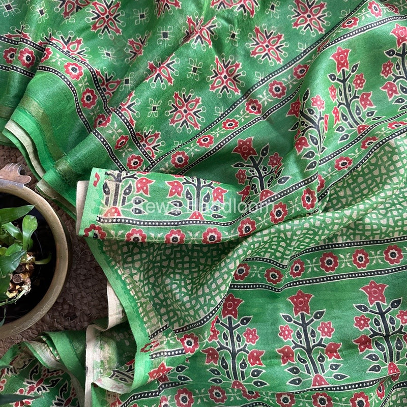 Parrot Green Chanderi Silk Saree CPS05