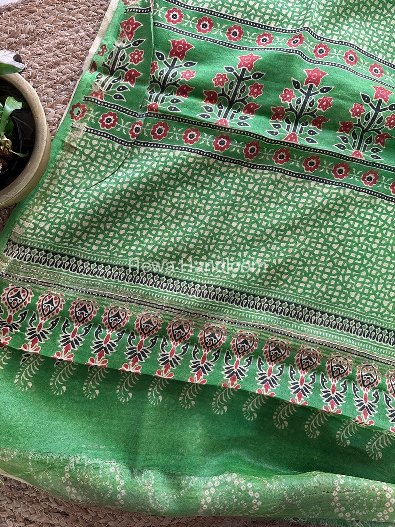 Parrot Green Chanderi Silk Saree CPS05